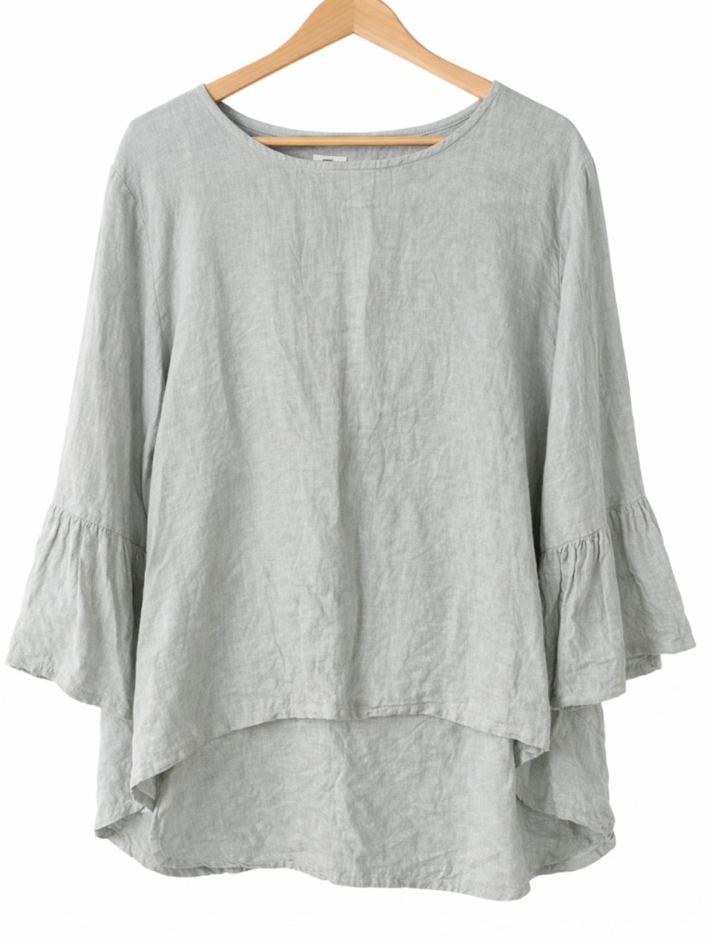 Bryn Walker Gray Linen Top XL Lagenlook Bell Sleeve Made USA